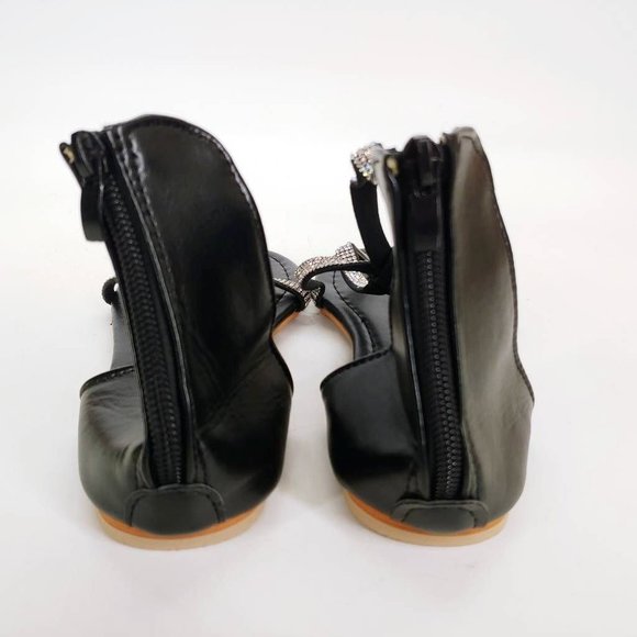 Lichuang Womens T-Strap Thong Sandals Black Back Zip Rhinestone Flat Heel EU 38 - Picture 4 of 10